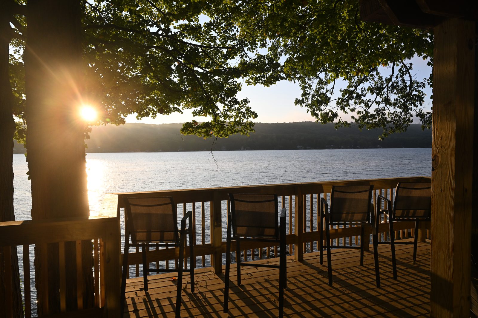 Sunset from the deck at The Lake House